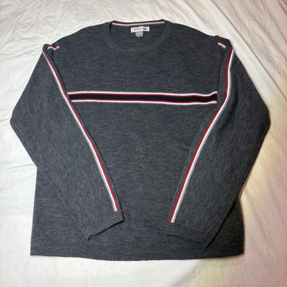 Urban Pipeline Men's Dark Gray Crew Neck Sweater XL Athletic Stripe Long Sleeve